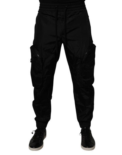 Black Nylon Cargo Jogger Men Sweatpants Pants