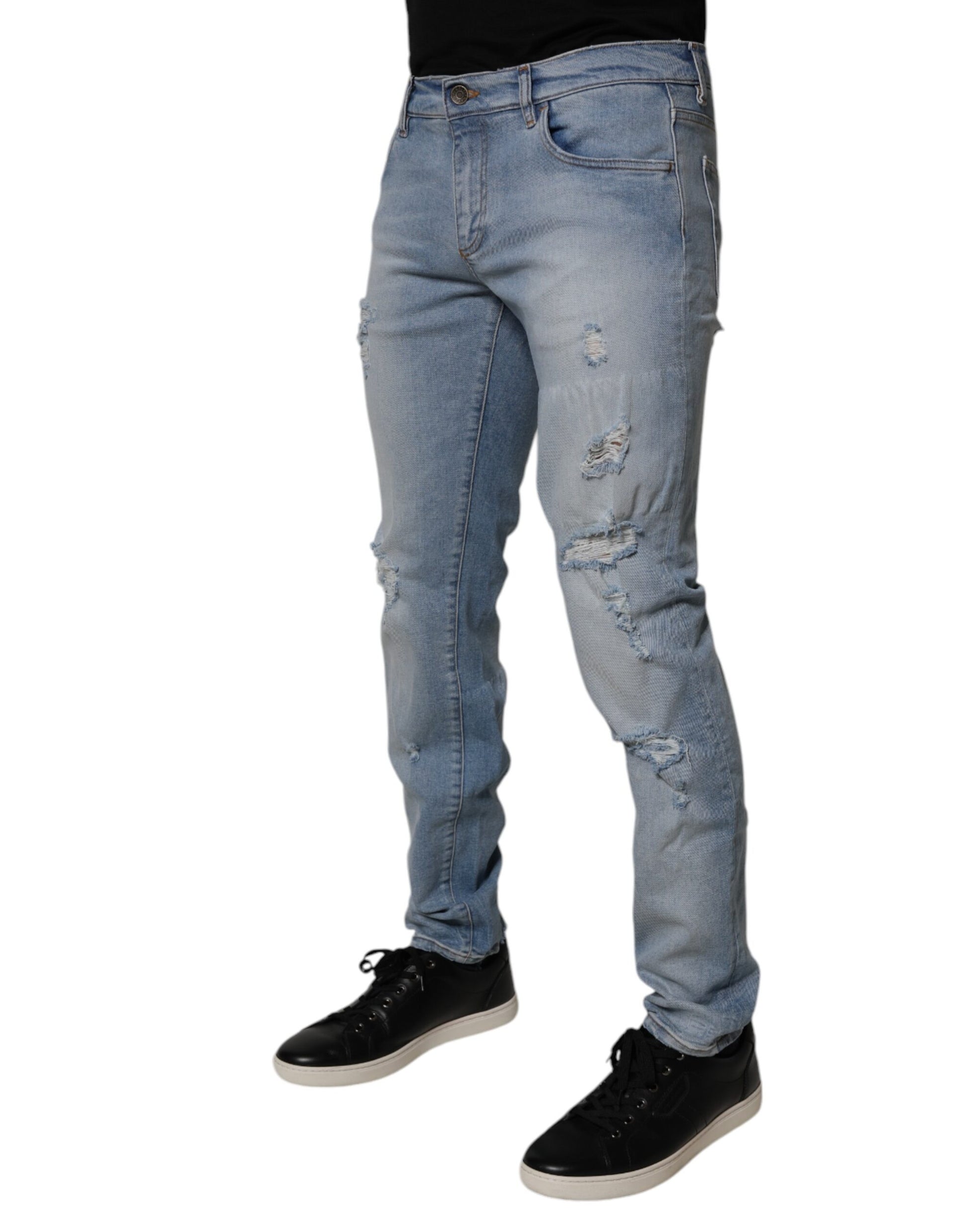 Blue Tattered Cotton Skinny Men Denim Jeans