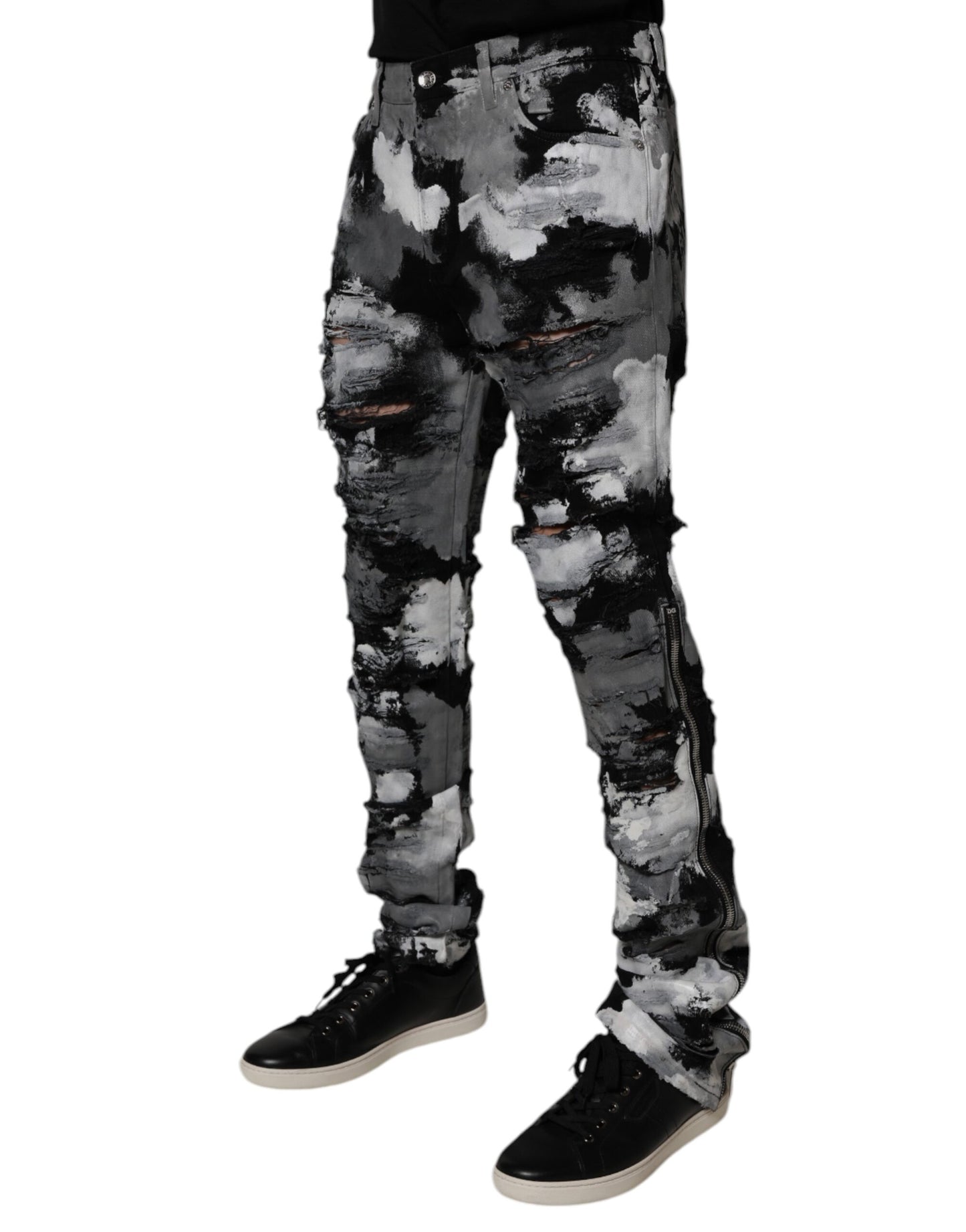 Multicolor Camouflage Tattered Skinny Denim Jeans