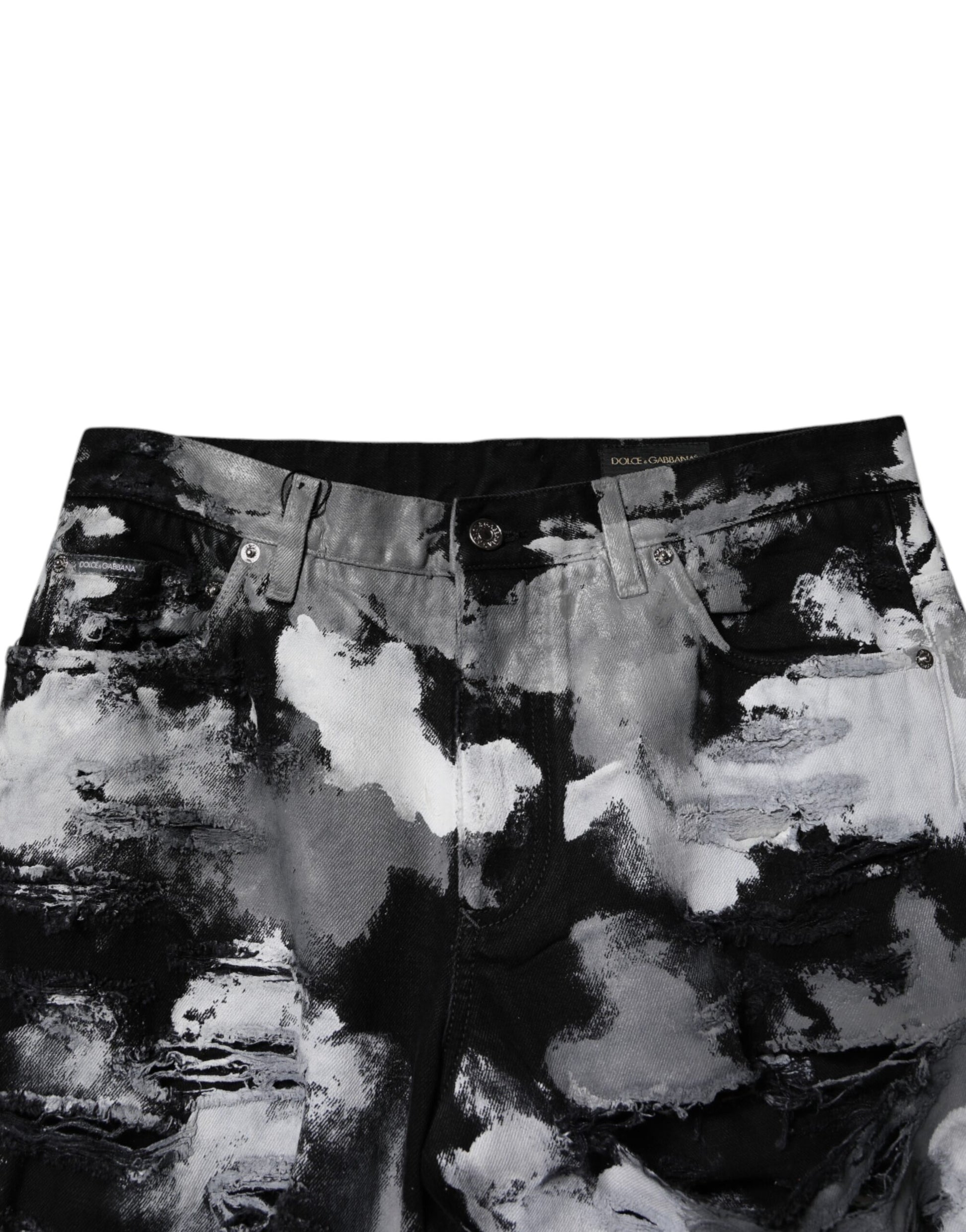 Multicolor Camouflage Tattered Skinny Denim Jeans