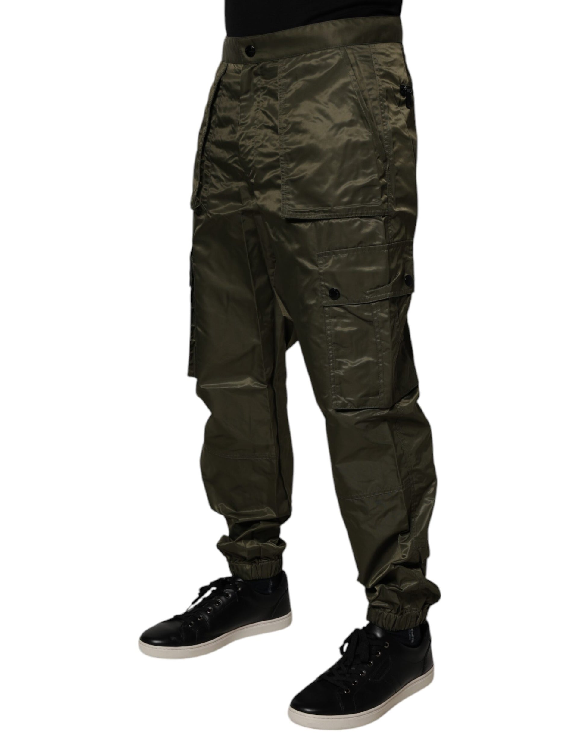 Dark Green Nylon Cargo Pants