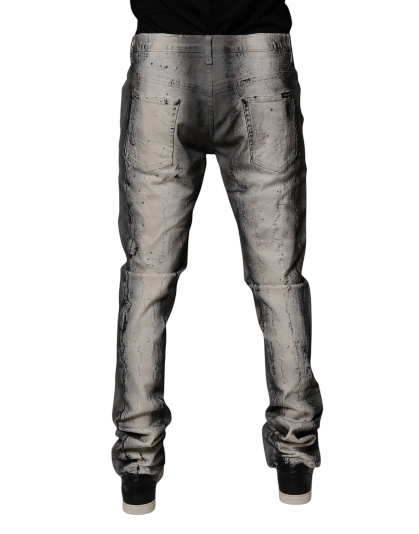 Gray Tie Dye Cotton Skinny Men Denim Jeans