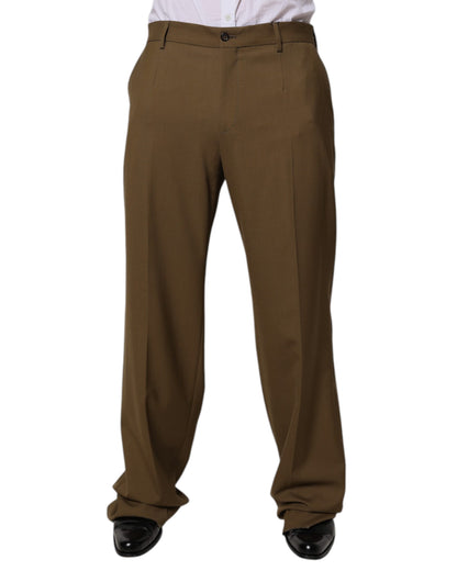 Brown Wool Straight Formal Dress Pants
