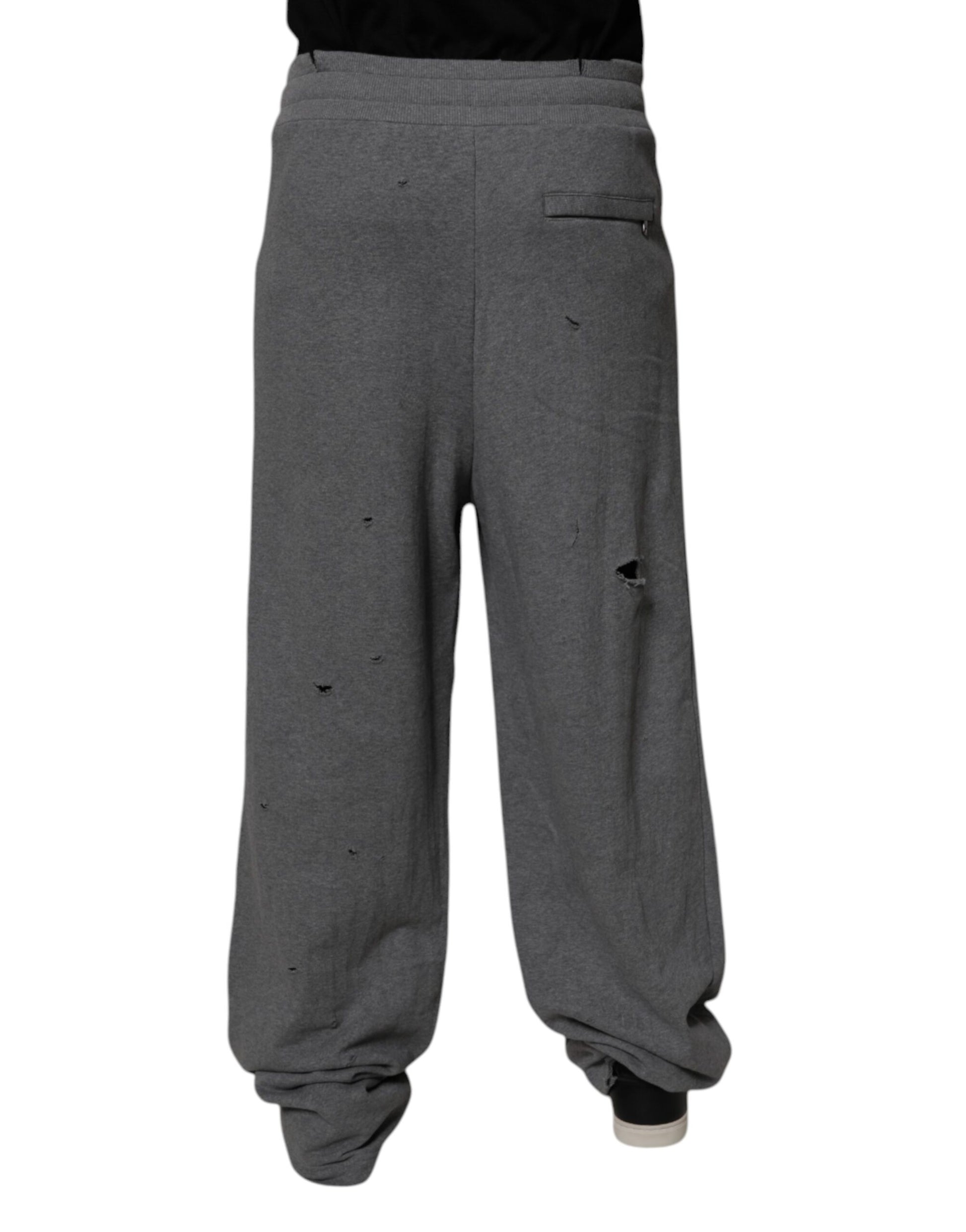 Gray Cotton RipStyle Straight Sweatpants Pants