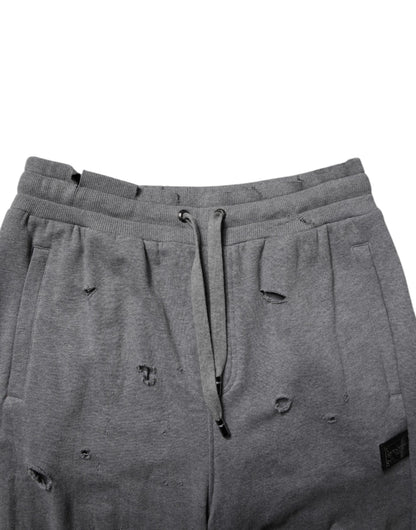 Gray Cotton RipStyle Straight Sweatpants Pants