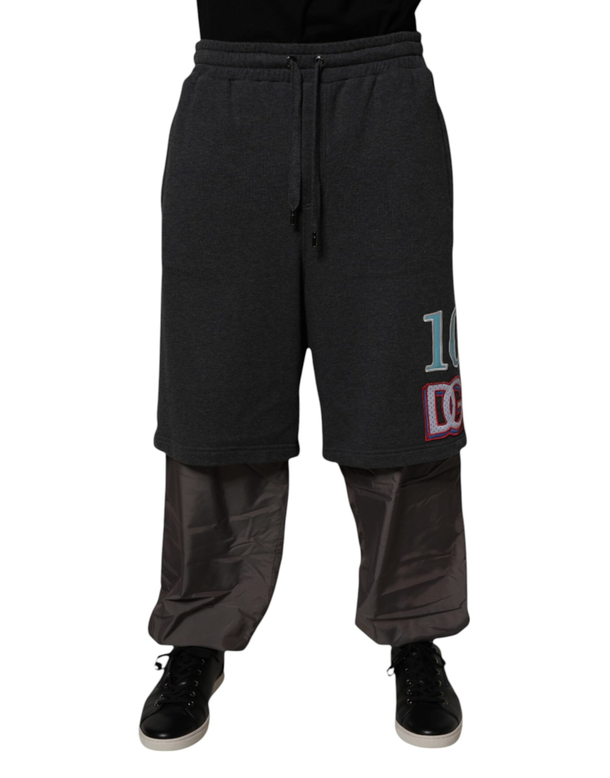 Dark Gray Cotton Layered Straight Sweatpants Pants
