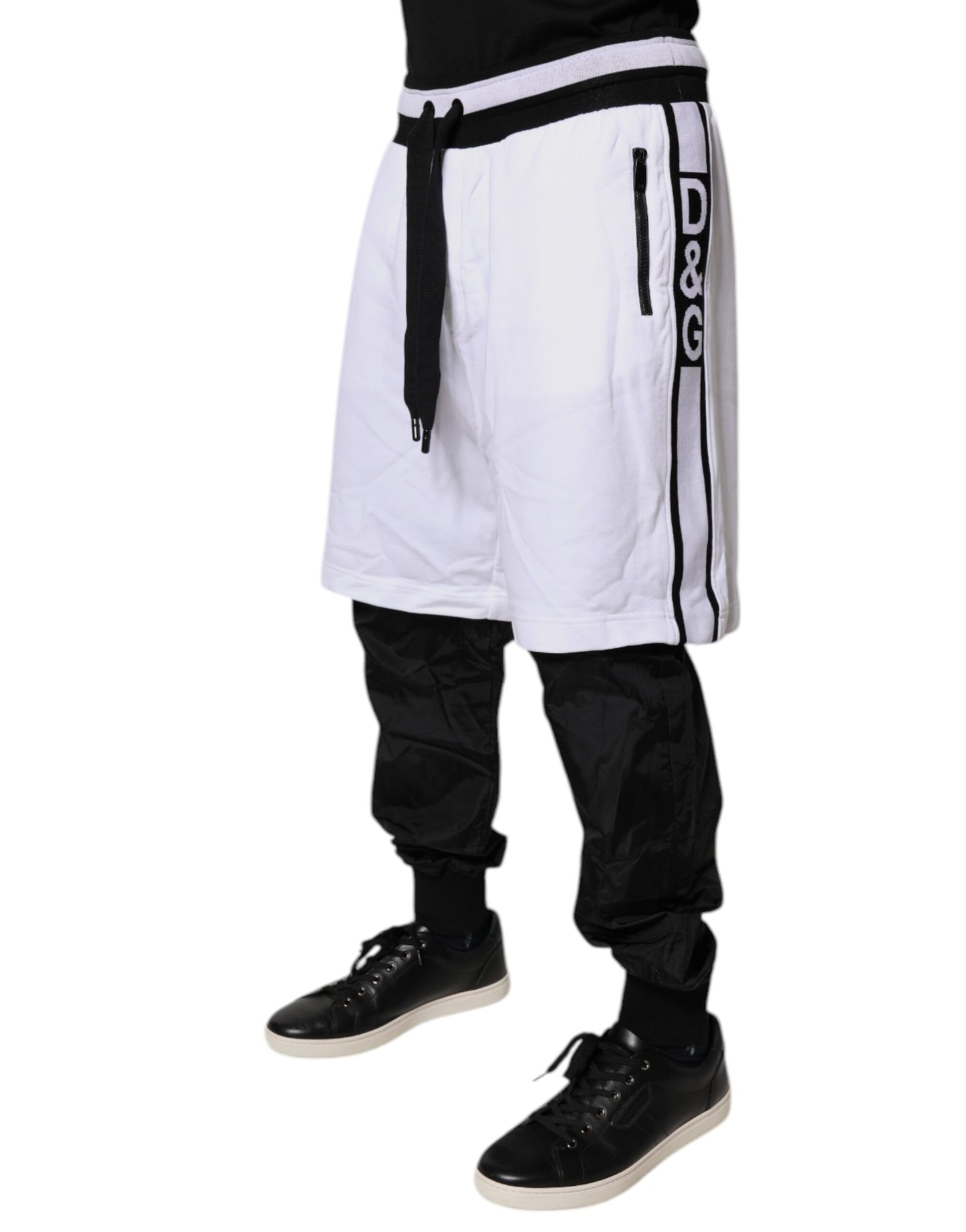 Black White Cotton Layered Sweatpants Pants