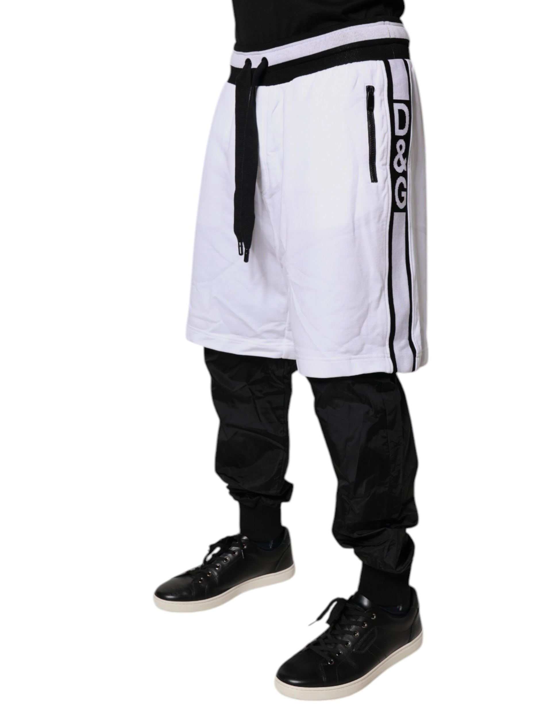 Black White Cotton Layered Sweatpants Pants