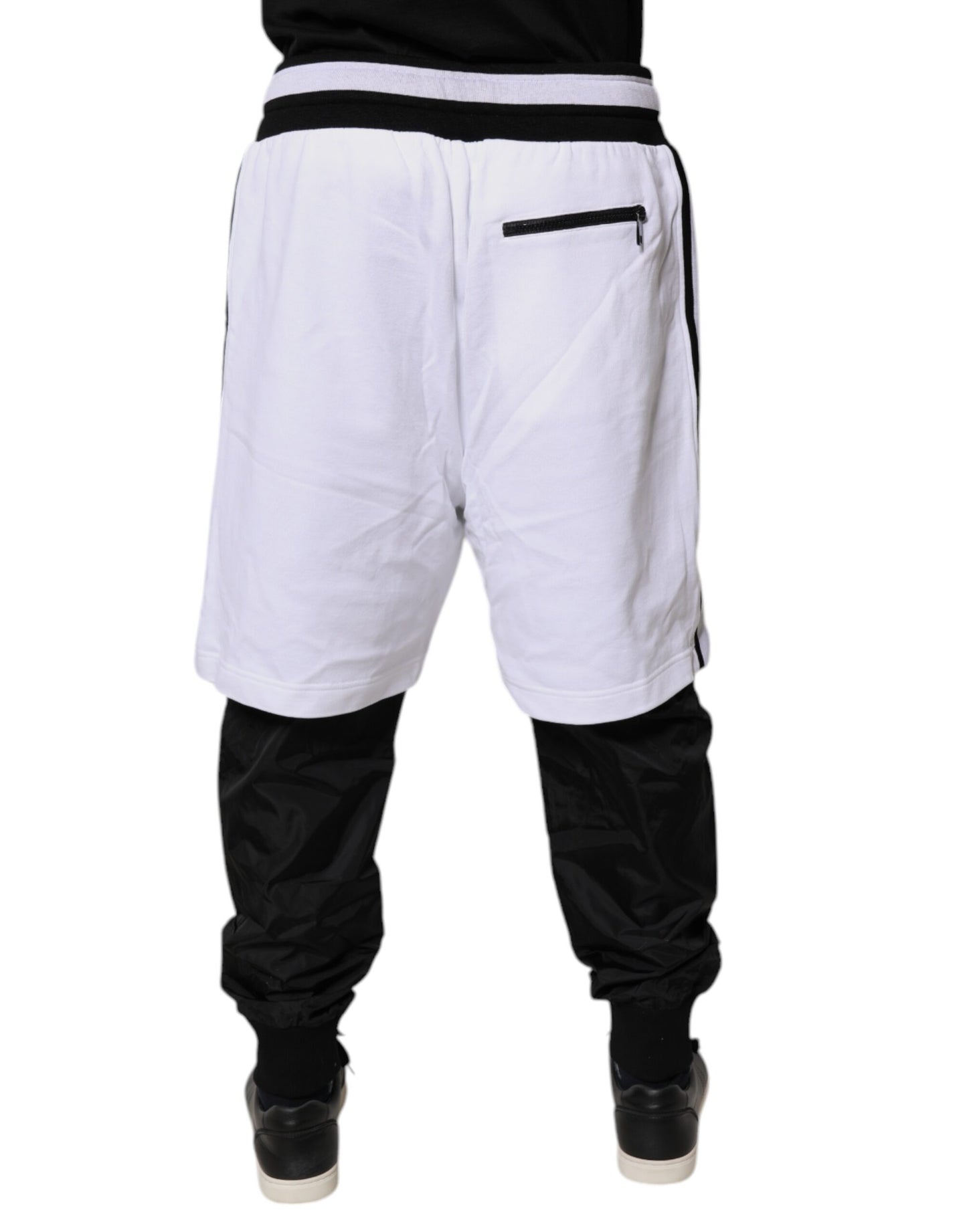 Black White Cotton Layered Sweatpants Pants