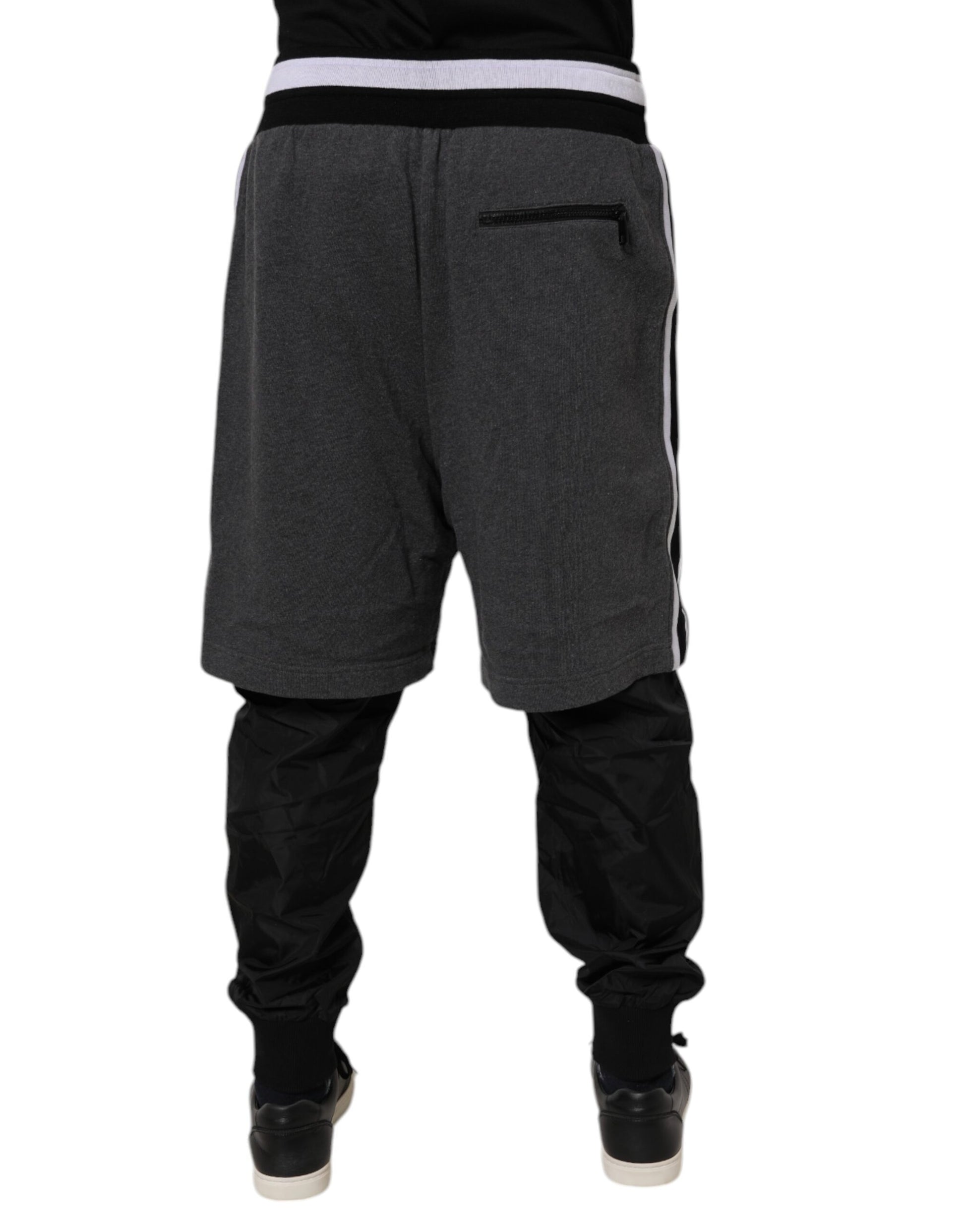 Black Gray Cotton Layered Men Sweatpants Pants