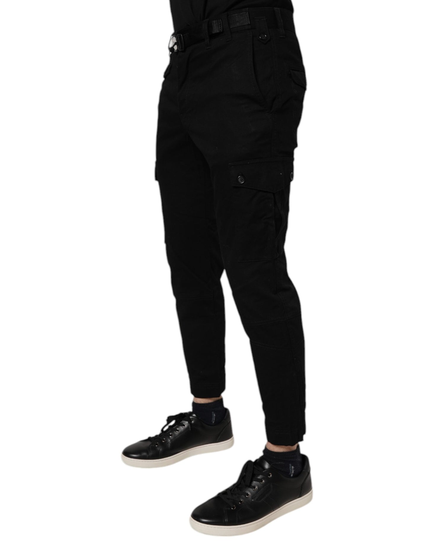 Black Cotton Stretch Skinny Cargo Denim Jeans