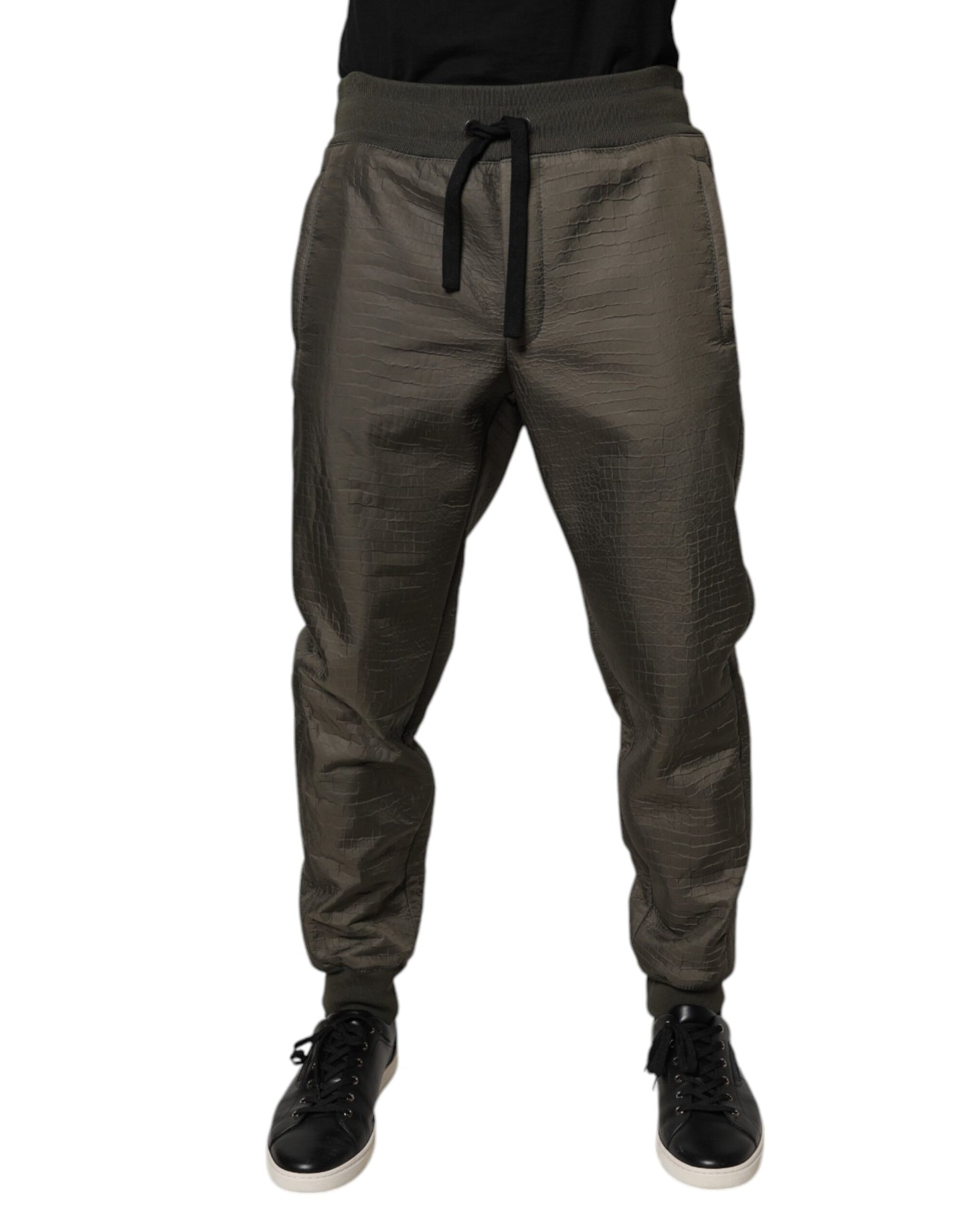 Brown Lambskin Leather Men Sweatpants Pants