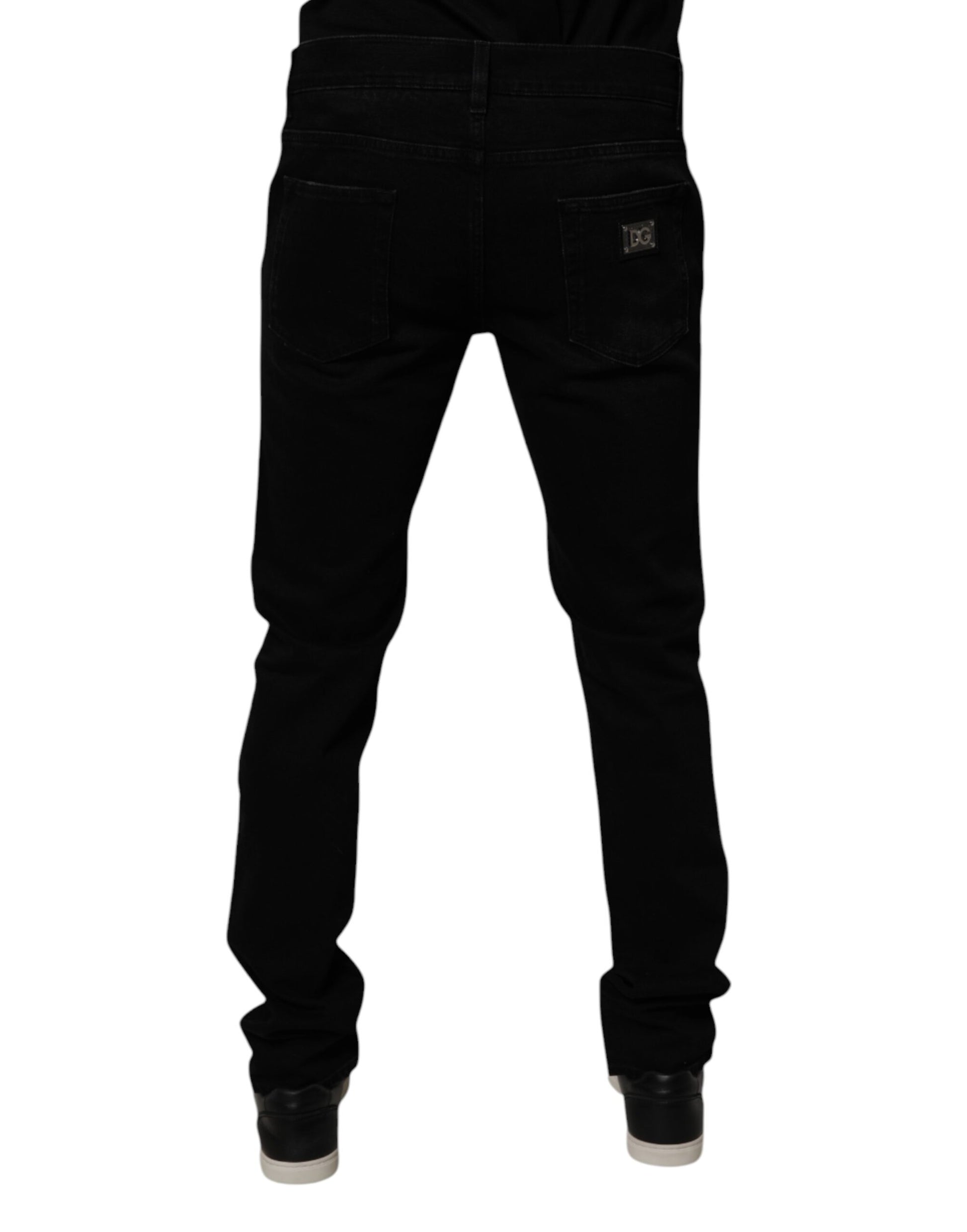 Black Cotton Tattered Skinny Men Denim Jeans