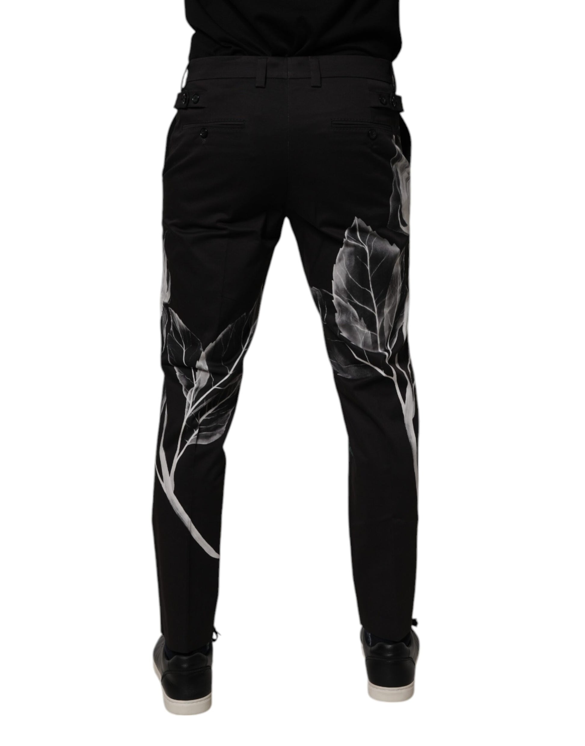 Black Cotton Floral Skinny Dress Pants