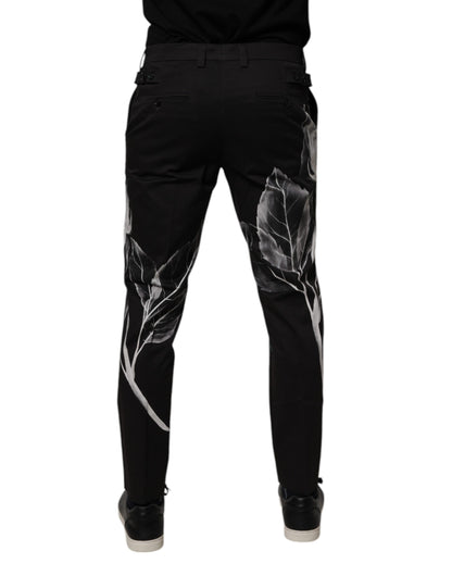 Black Cotton Floral Skinny Dress Pants