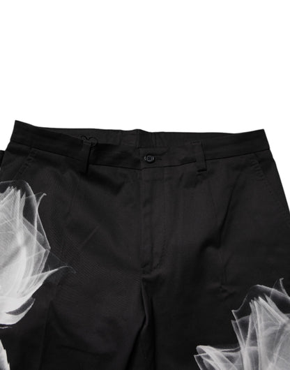 Black Cotton Floral Skinny Dress Pants