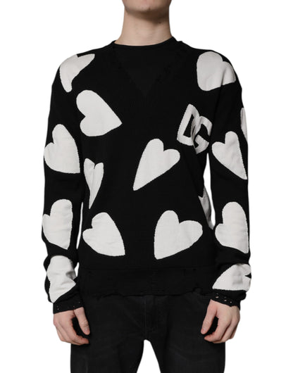 Black Hearts Silk Crew Neck Pullover Sweater