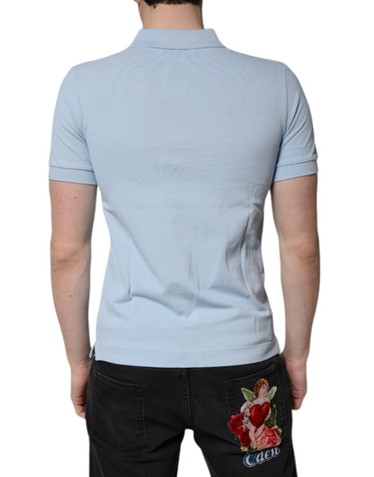 Sky Blue Cotton Crown Collared Polo T-shirt