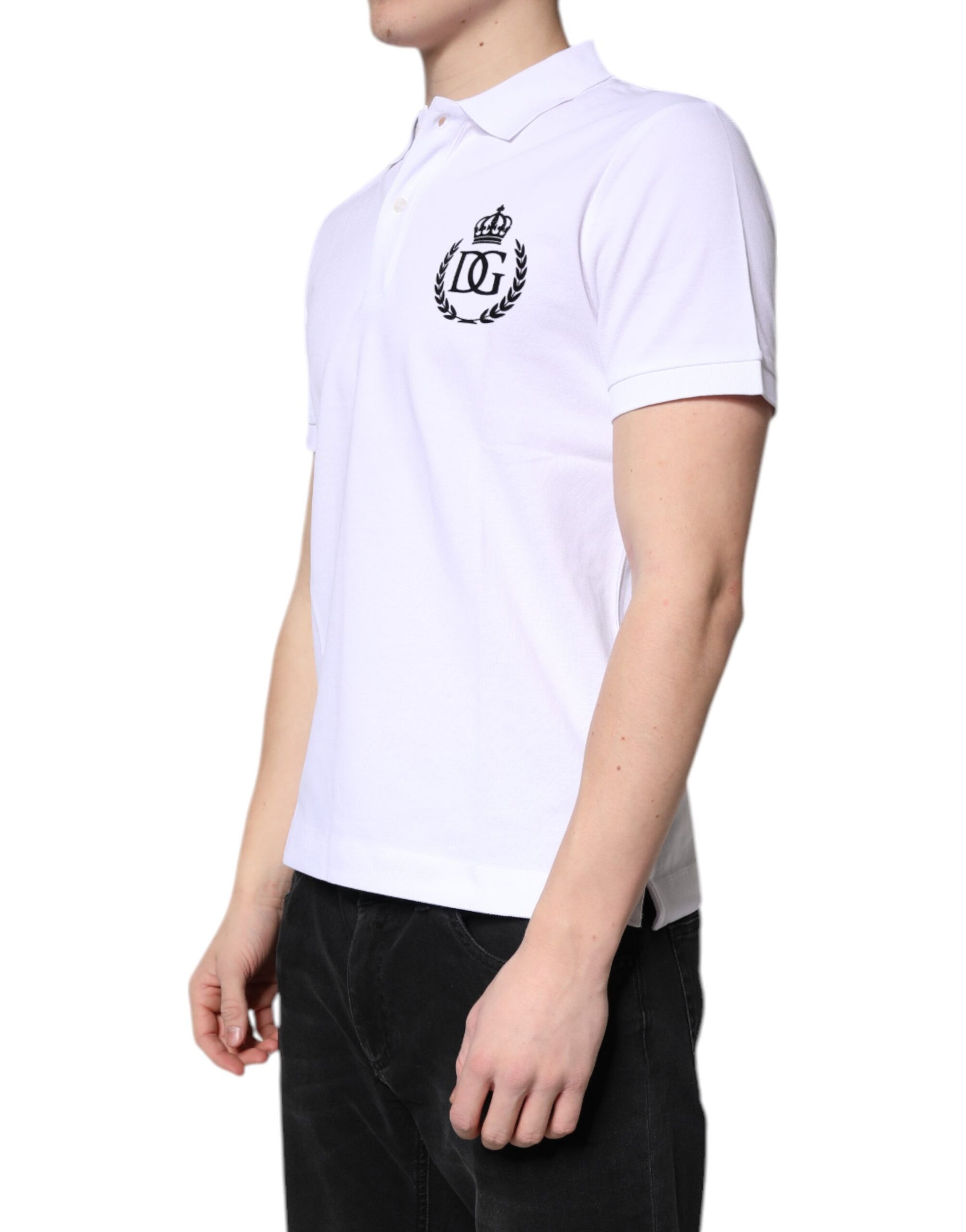 White Cotton Crown Collared Men Polo T-shirt