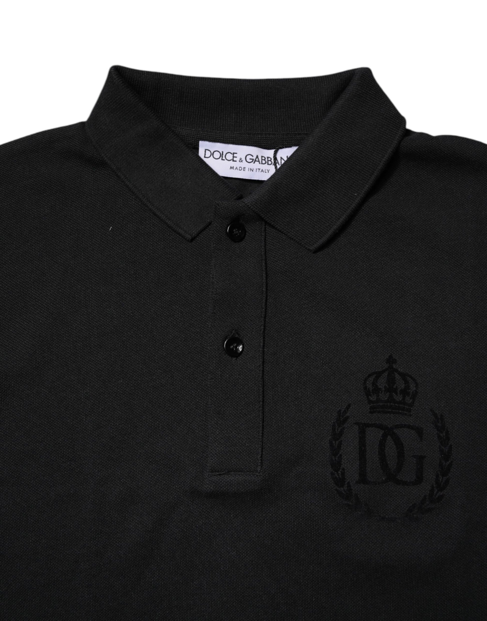 Black Cotton DG Logo Collared Polo T-shirt