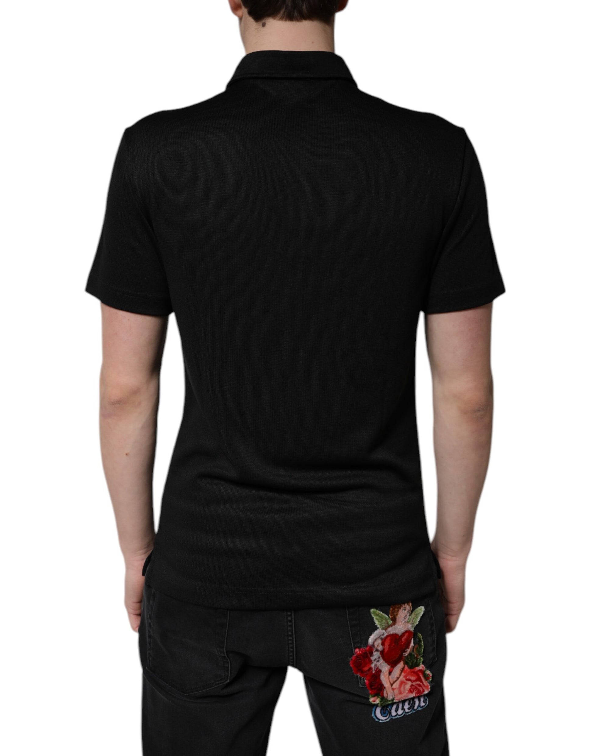 Black Polyester DG Logo Collared Polo T-shirt