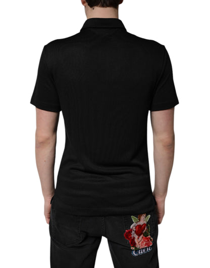 Black Polyester DG Logo Collared Polo T-shirt