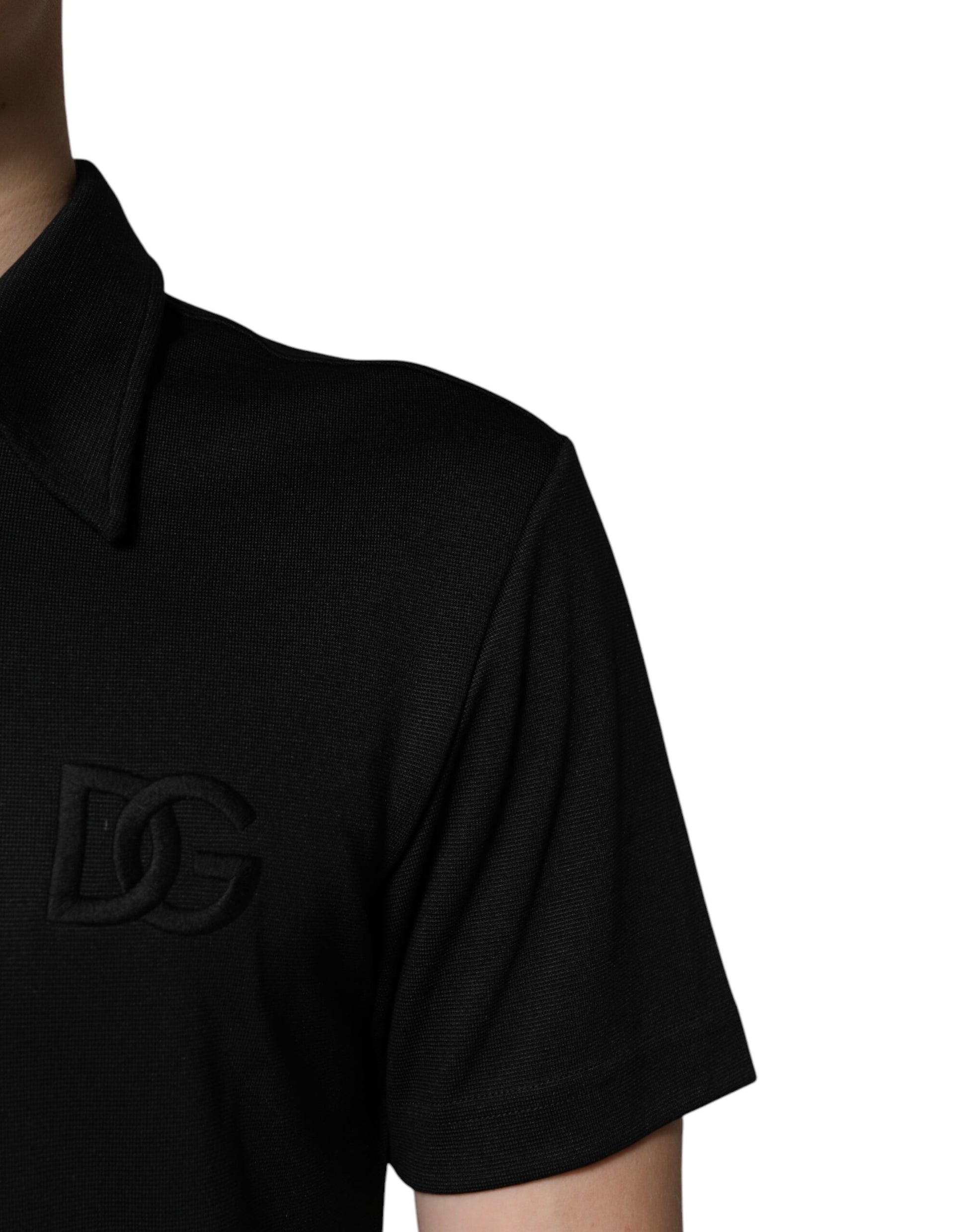 Black Polyester DG Logo Collared Polo T-shirt