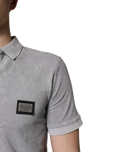 Gray Logo Plaque Cotton Men Polo Shirt T-shirt