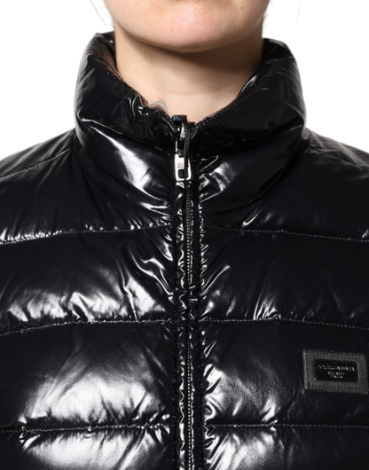 Black Logo Plaque Full Zip Puffer Jacket