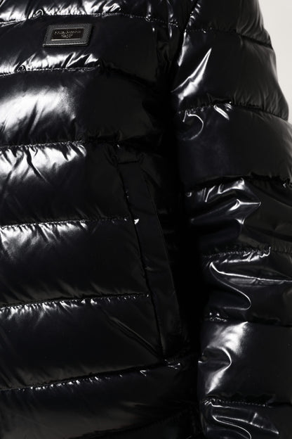 Black Logo Plaque Full Zip Puffer Jacket