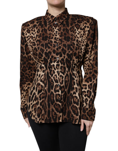 Brown Leopard Silk Button Down Coat Jacket
