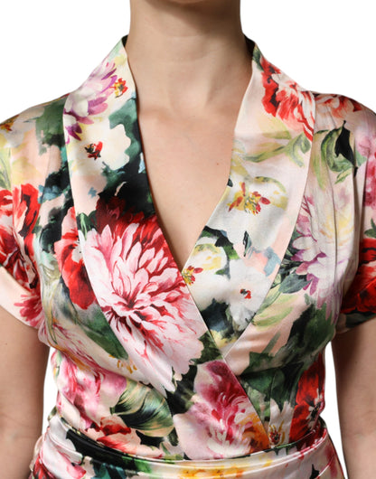 Multicolor Floral Short Sleeves Sheath Midi Dress