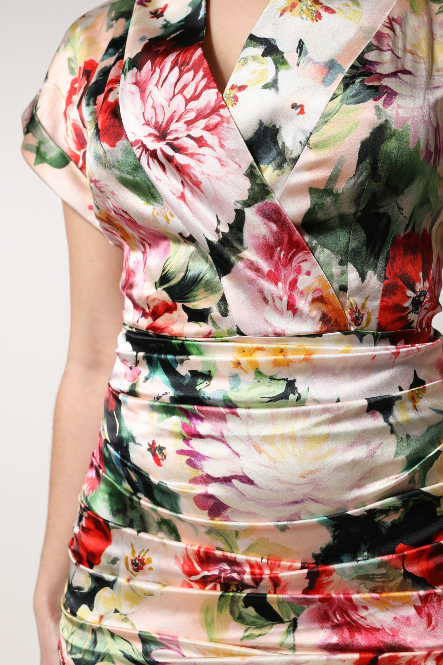 Multicolor Floral Short Sleeves Sheath Midi Dress