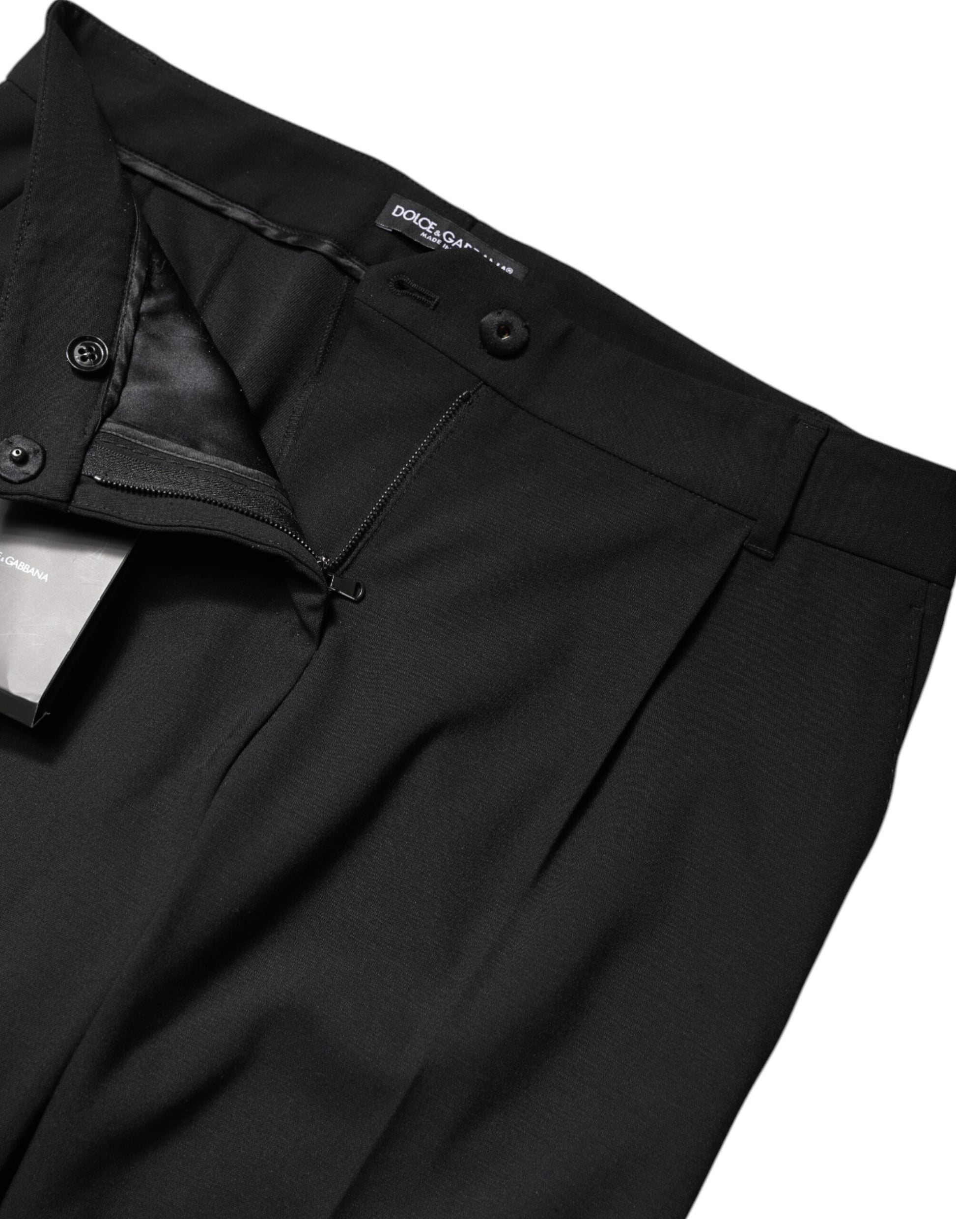 Black Wool High Waist Boot Cut Dress Pants