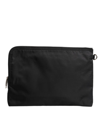 Black DG Milano Print Nylon Pouch Clutch Bag