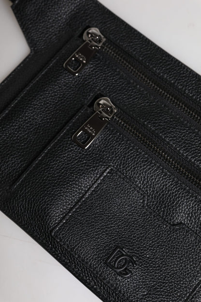 Black Calfskin Leather Messenger Crossbody Bag