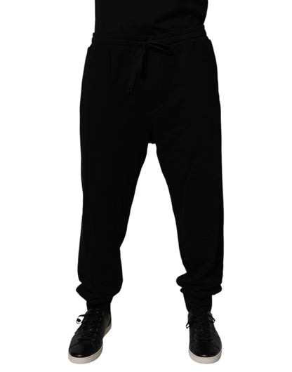 Black Cotton Crown Logo Jogger Pants
