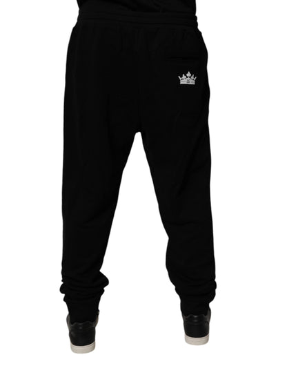 Black Cotton Crown Logo Jogger Pants