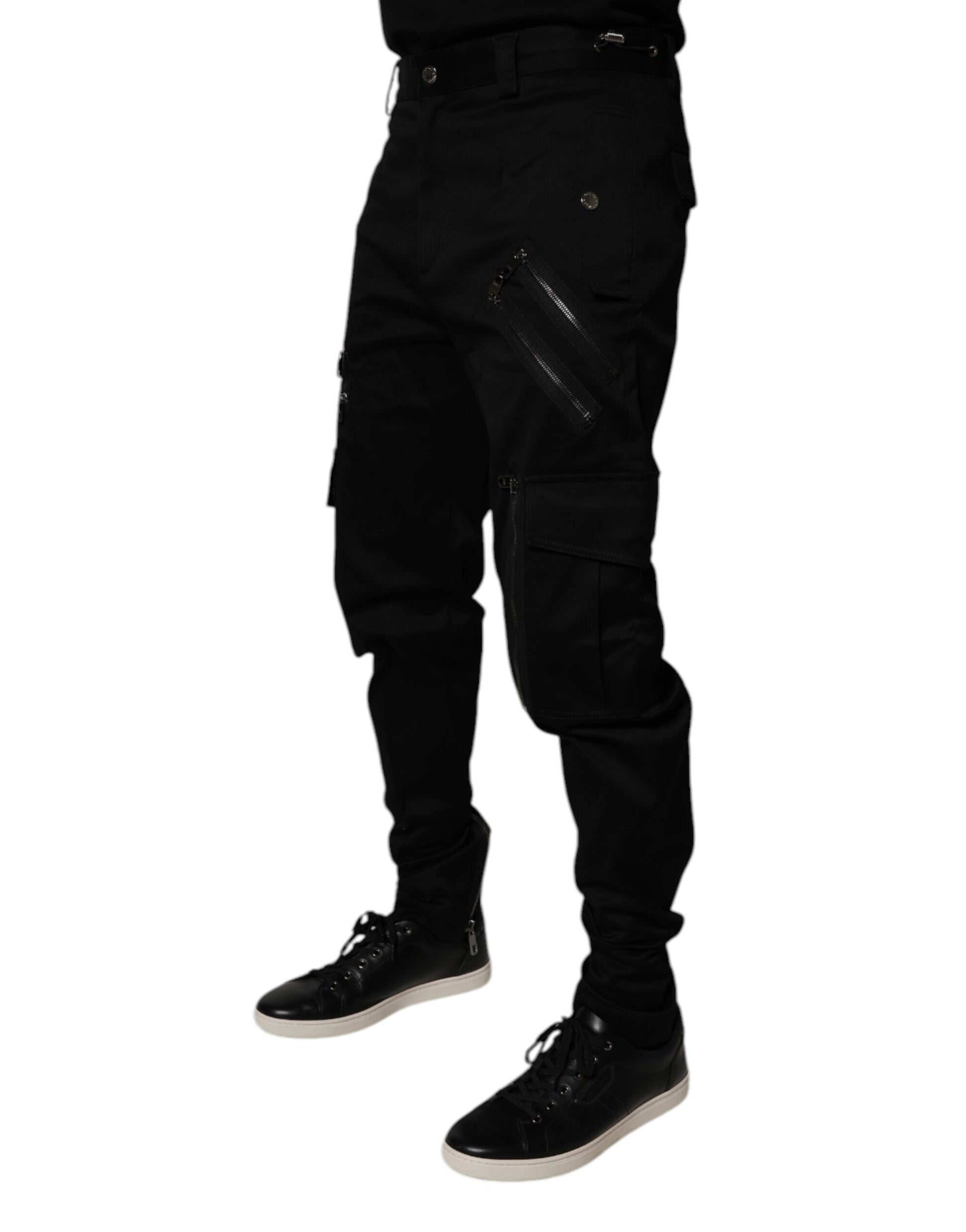 Black Cotton Cargo Tapered Pants