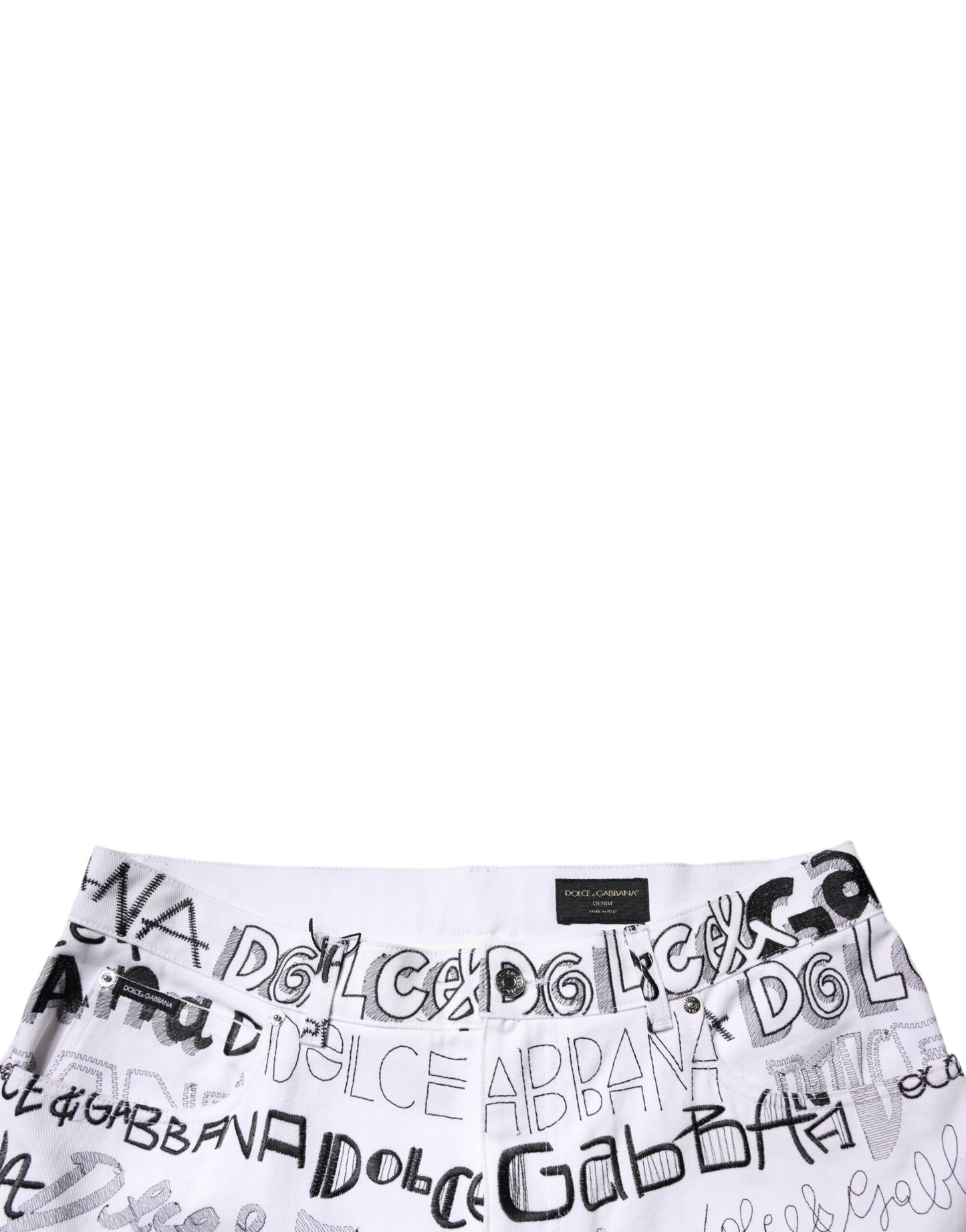 White Logo Print Straight Men Denim Jeans