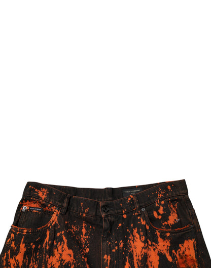 Black Red Tie Dye Cotton Straight Denim Jeans