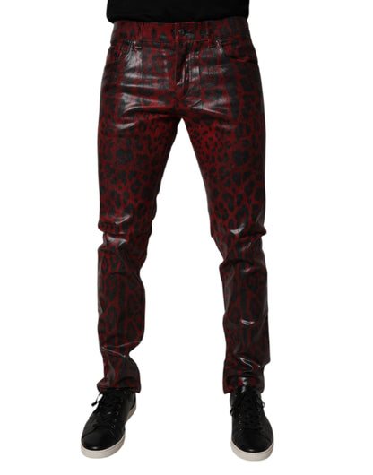 Red Leopard Cotton Skinny Men Denim Jeans