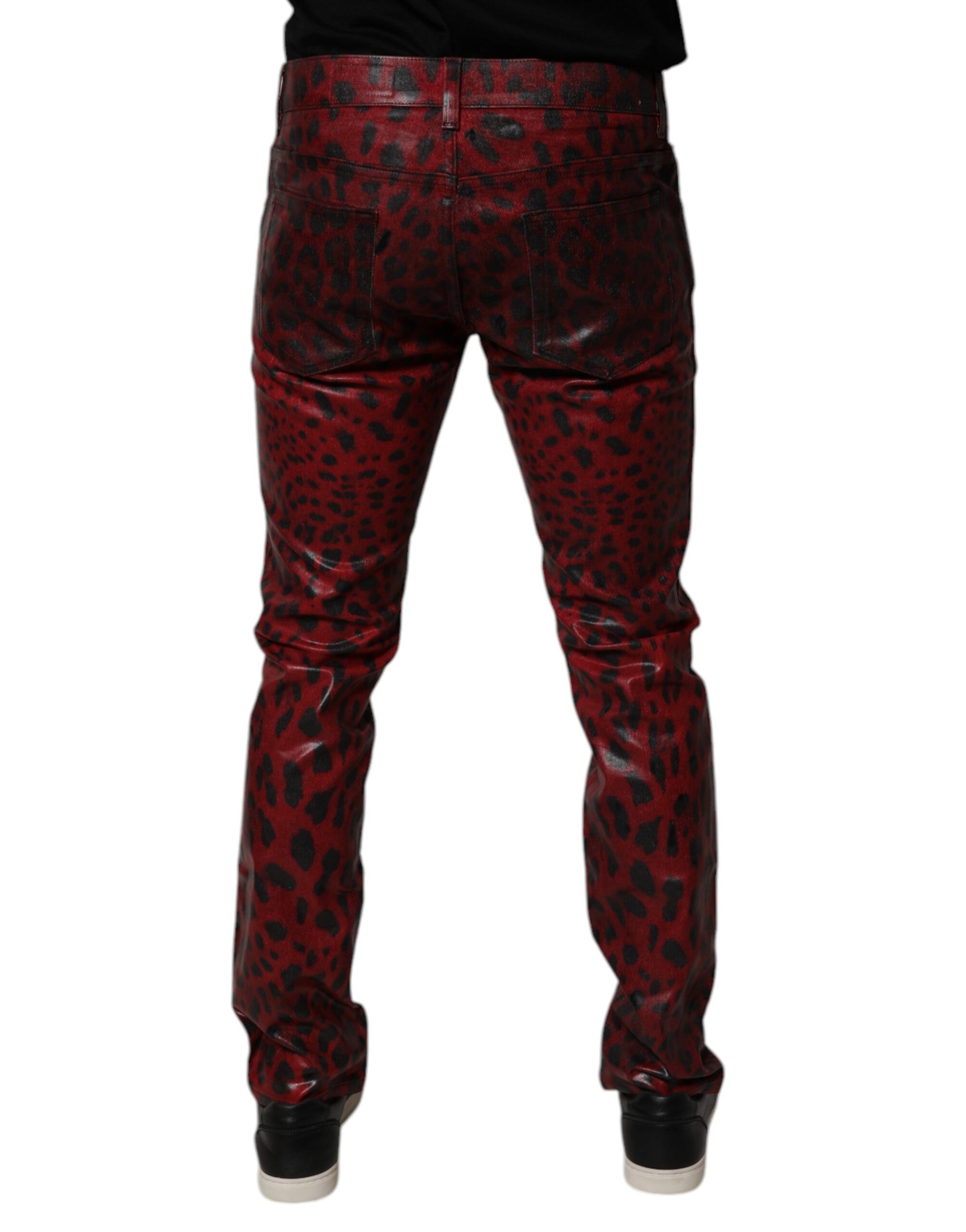 Red Leopard Cotton Skinny Men Denim Jeans