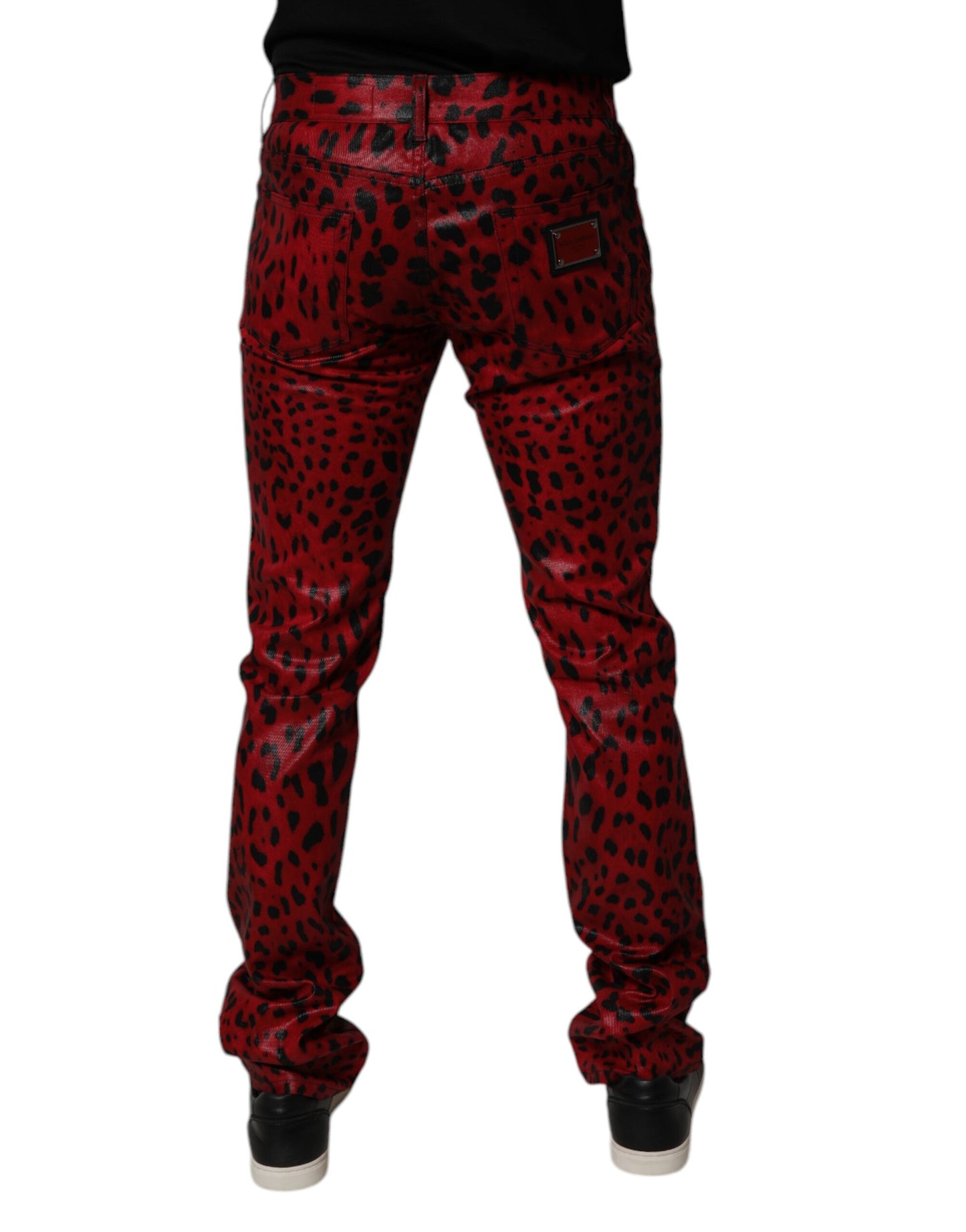 Red Leopard Cotton Slim Fit Denim Jeans