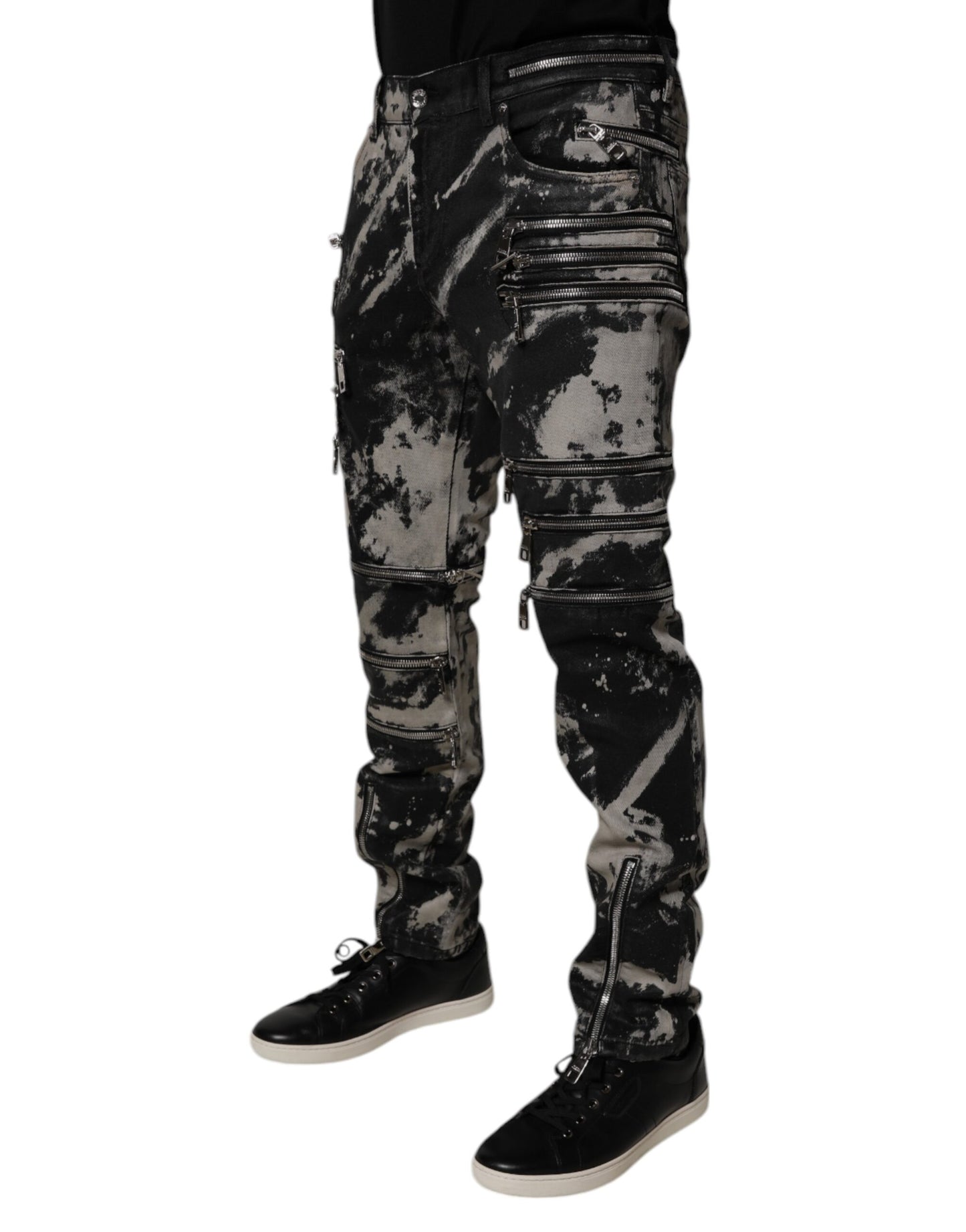 Black Tie Dye Cotton Skinny Zip Denim Jeans