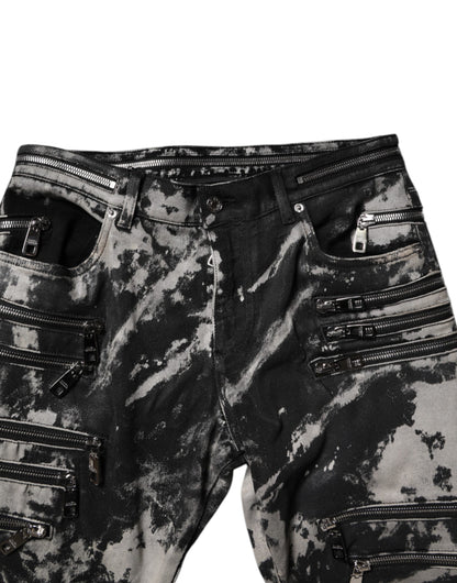 Black Tie Dye Cotton Skinny Zip Denim Jeans
