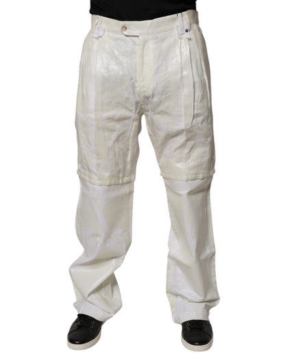 White Linen Mid Waist Straight Men Denim Jeans