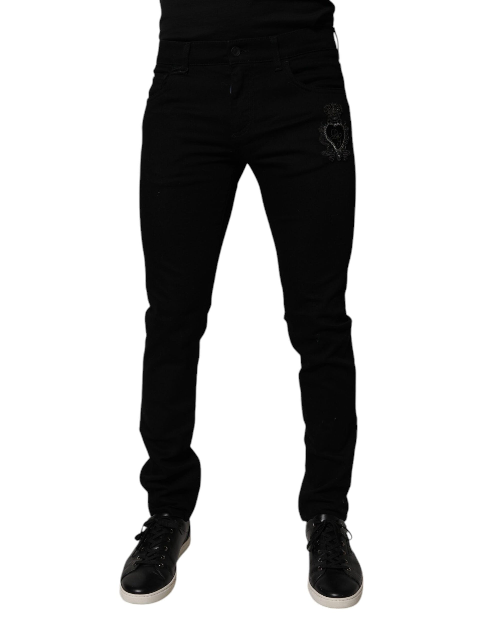 Black Sacred Heart Cotton Skinny Denim Jeans