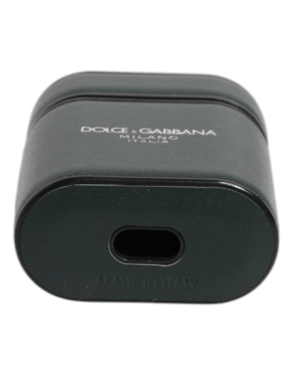 Green Calfskin Leather Logo Print Flip Holder Airpods Case