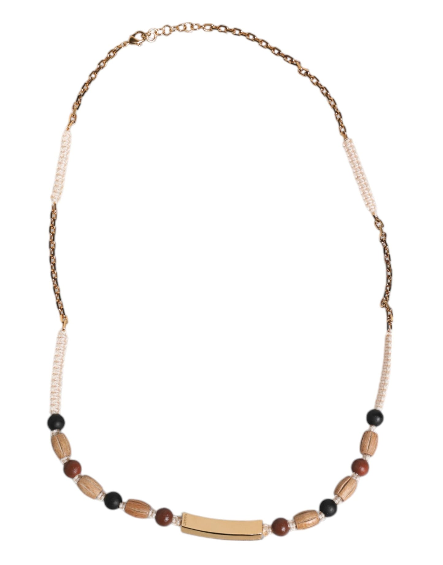 Black Gold Wooden Beaded Logo Pendant Necklace